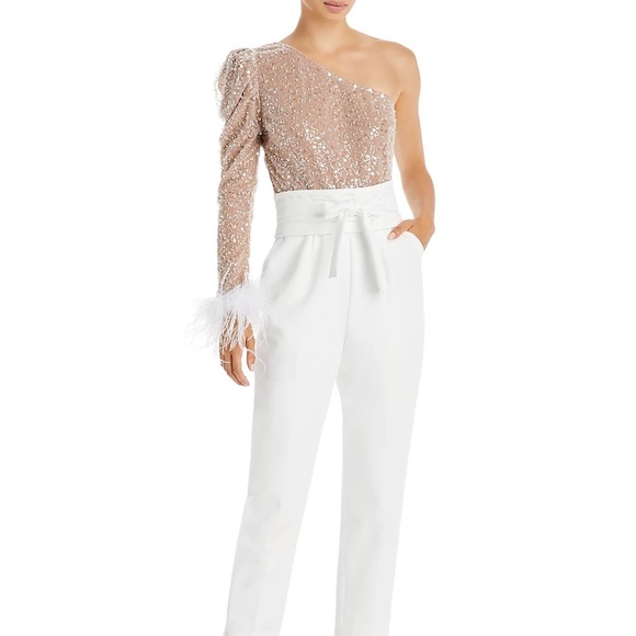 Lavish Alice Sequin Embellished Mixed Media Jumpsuit - Picture 1 of 5